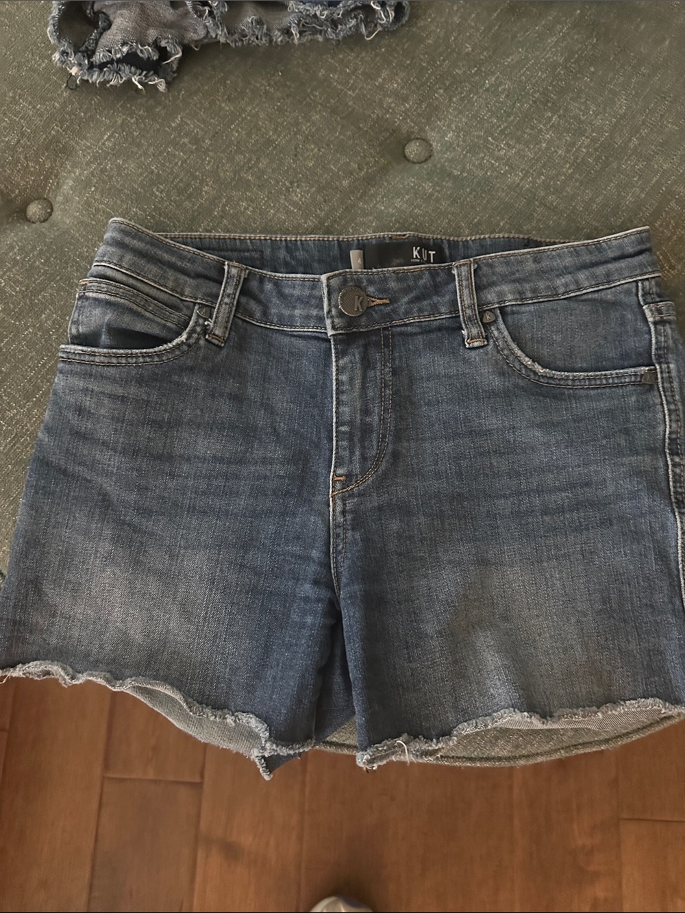 Kut from the Kloth Distressed Mid-Rise Denim Shorts - Blue